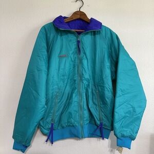 Vintage Columbia Reversible Puffer‎ Jacket Mens Large Green Purple Ski Winter